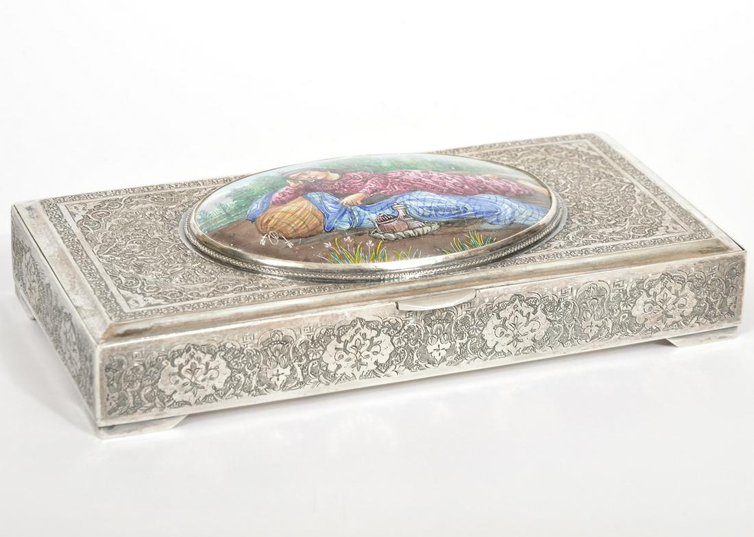 Persian Silver Box With Hand-Painted Plaque (1 of 9)