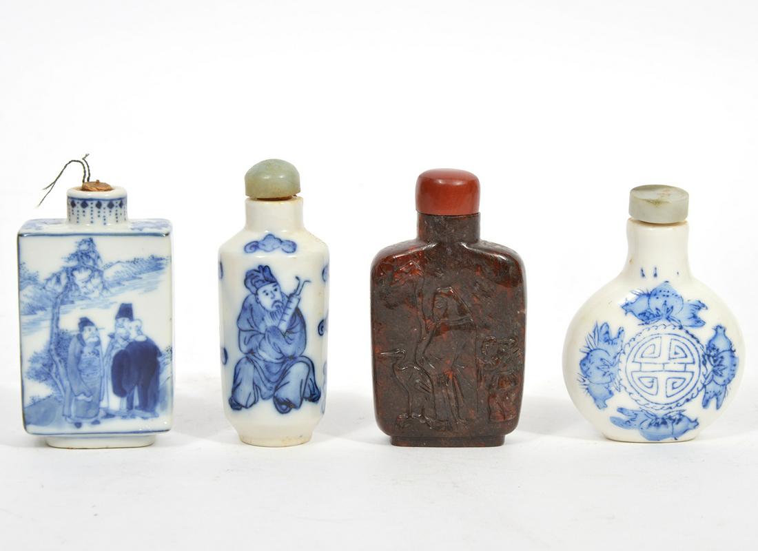 Lot of 4 Chinese Porcelain & Stone Snuff Bottles (1 of 9)