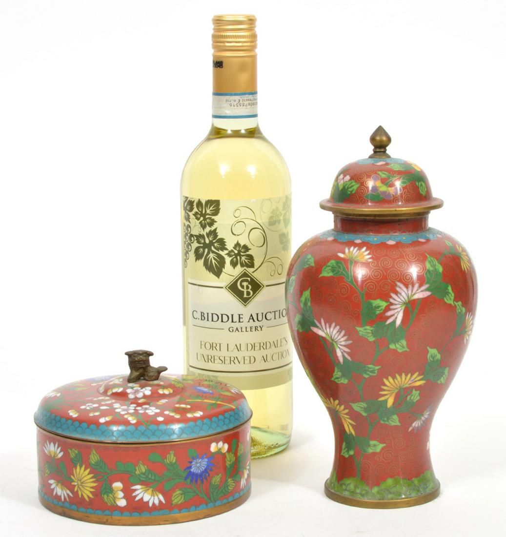 Chinese Cloisonne Urn and Round Lidded Box (1 of 9)