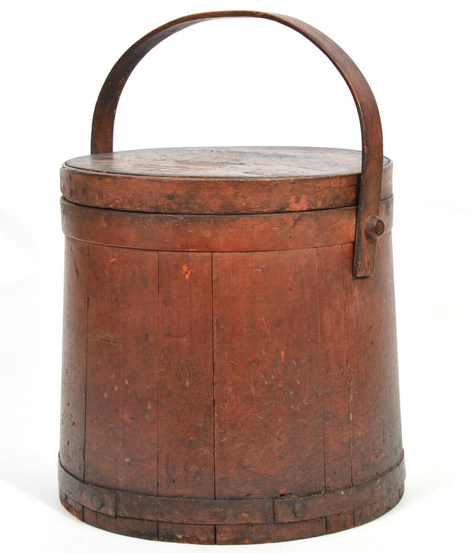 American Red Wooden Firkin Sugar Lidded Bucket (1 of 9)