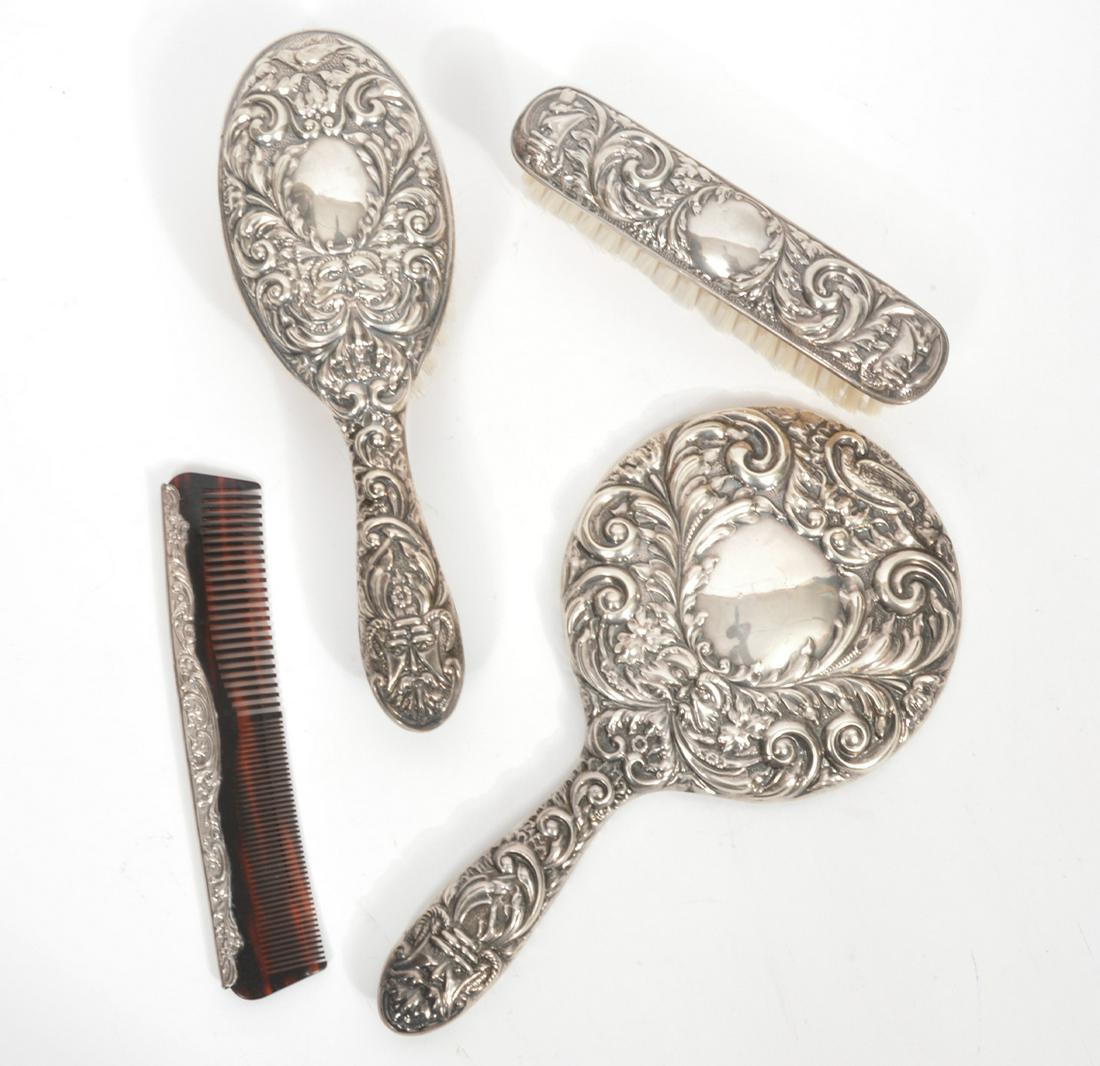 B & Co English Silver Back Dressing Table Set 4PC (1 of 6)