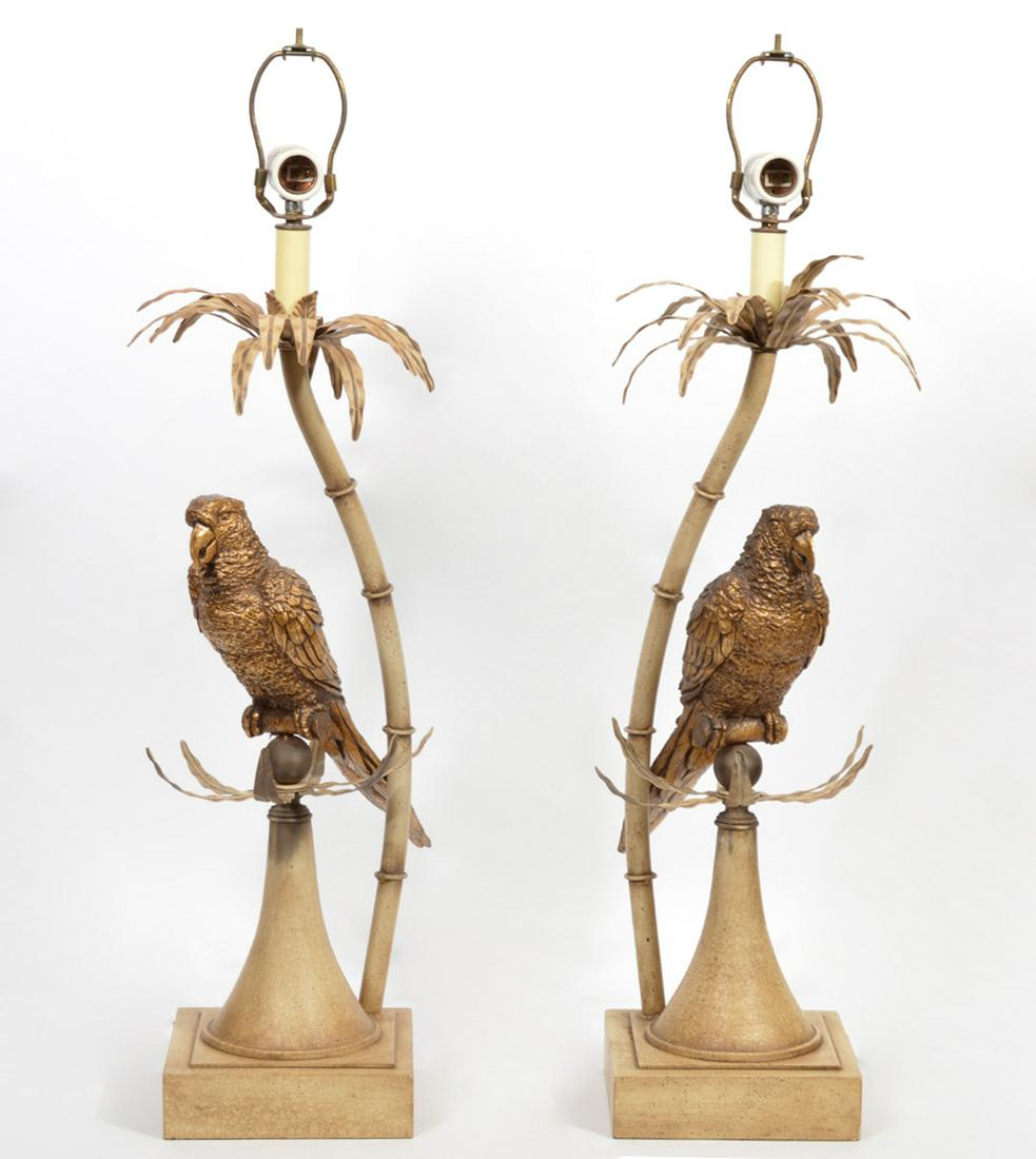 Pair of Tropical Parrot Metal Plaster Table Lamps (1 of 8)