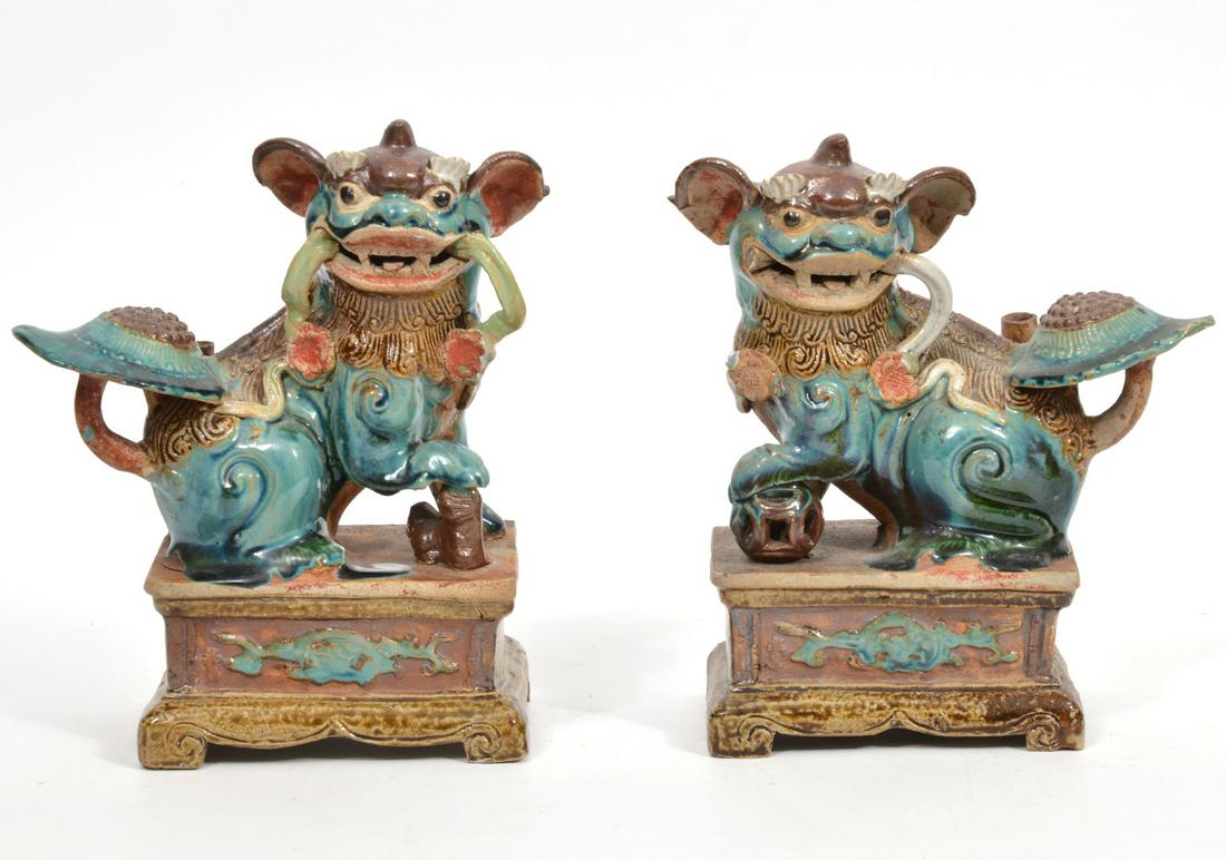 Pair of Chinese Glazed Pottery Foo-Dogs (1 of 9)
