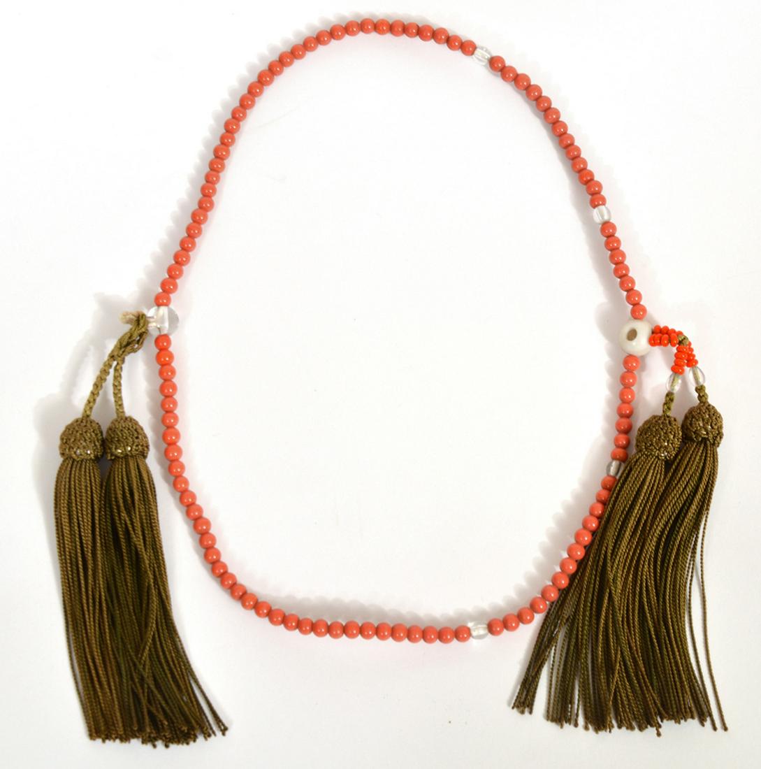 Coral and Glass Beaded Tassel Necklace (1 of 4)