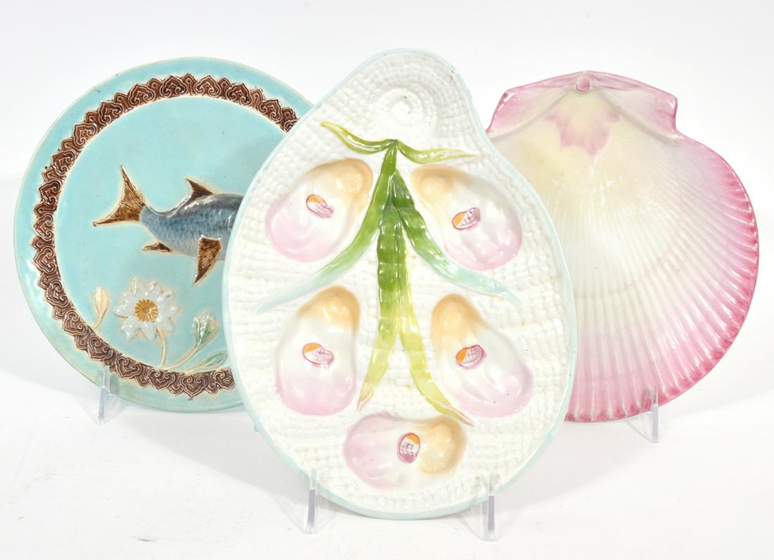 Majolica Oyster Plate, Shell Plate & Fish Plate (1 of 9)