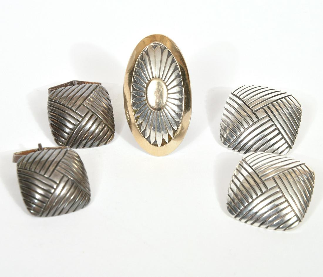Leonard Schmallie Sterling Earrings Cufflinks Ring (1 of 10)