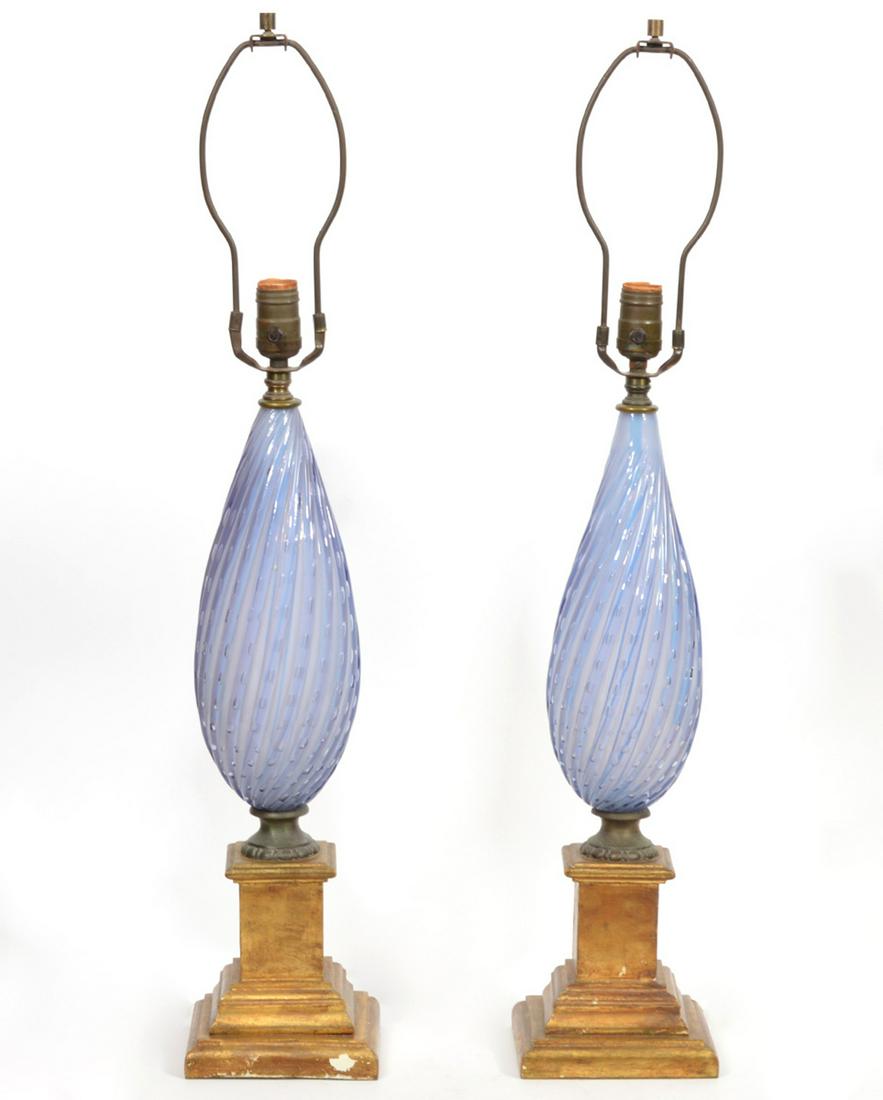 Pr. Vintage Murano Lilac Ribbed Glass Lamps (1 of 7)