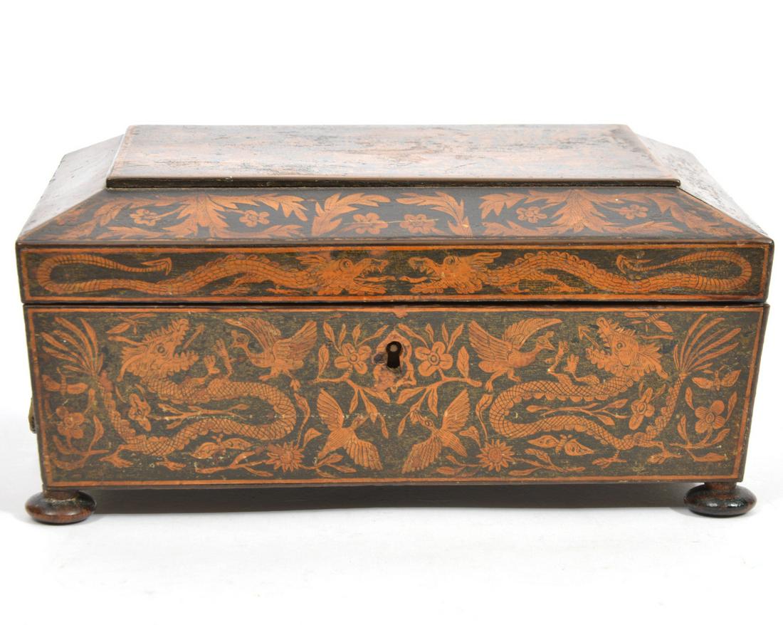 English Penwork Double Handled Jewelry Box (1 of 11)