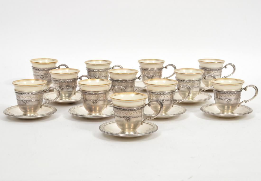 12 Sterling Cups Saucers w/ Lenox Porcelain Insert (1 of 10)