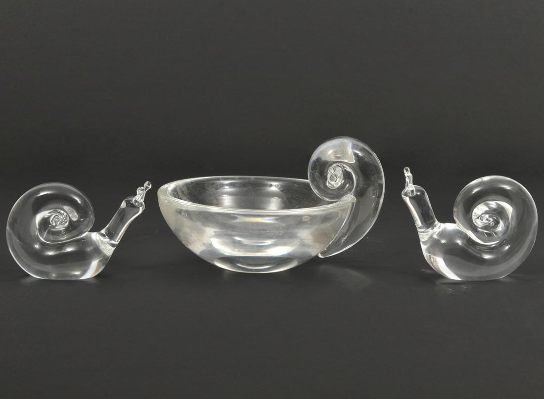 Steuben Crystal Snail Paperweights & Dish (1 of 7)