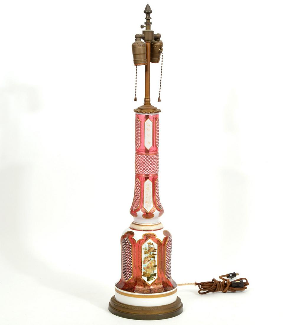 19th C. Bohemian Overlay Cranberry Glass Lamp (1 of 6)