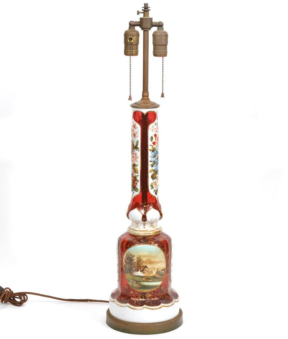 19th C. Bohemian Overlay Cranberry Glass Lamp (1 of 9)