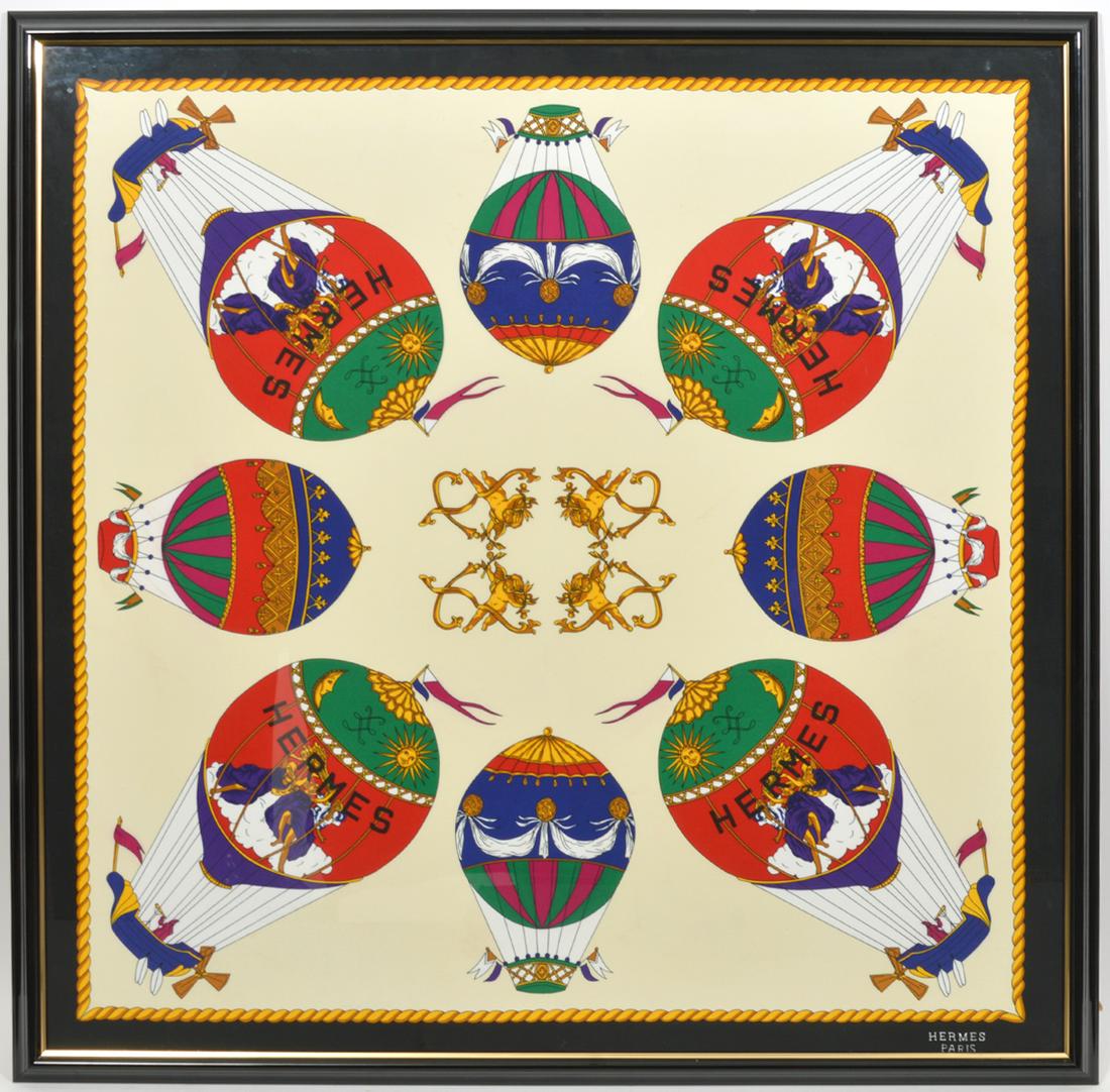 Framed Hermes Square Silk Scarf 19th C. Balloons (1 of 6)