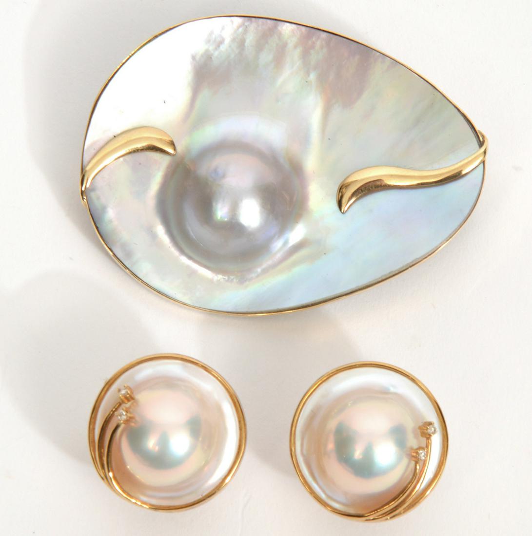 Mabe Pearl Earring and Brooch 14K Gold Frame (1 of 7)
