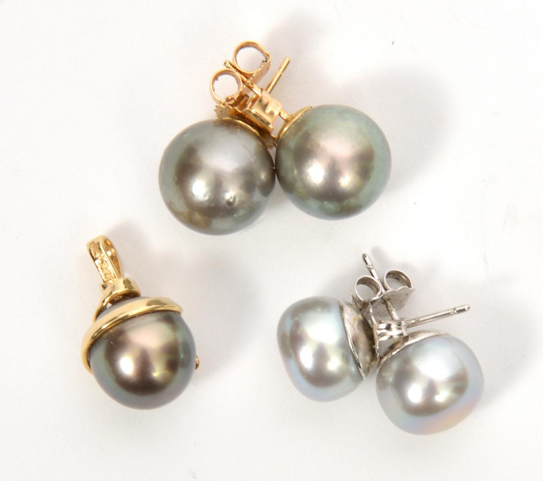 2 Pr. 14K Grey & Black Pearl Earrings & Pendant (1 of 9)