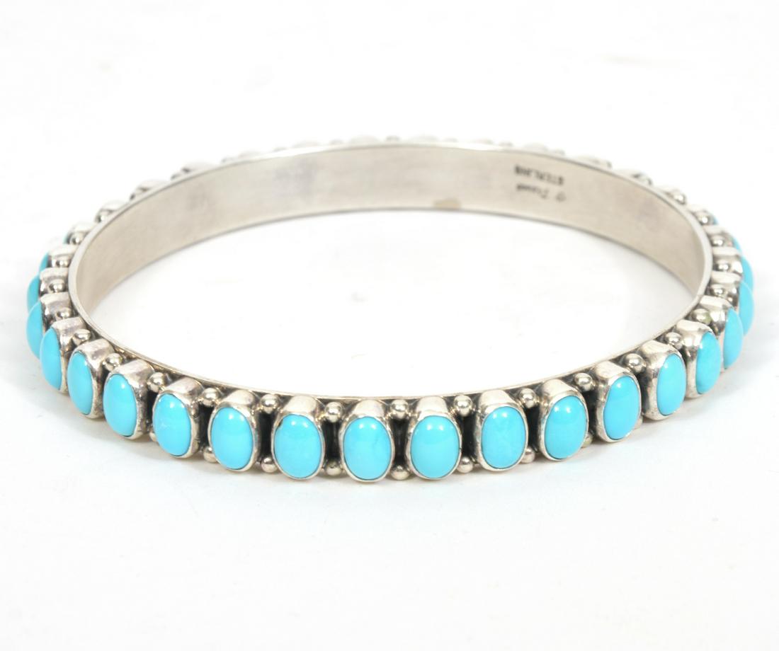 Navajo Happy Piasso Sterling & Turquoise Bangle (1 of 5)
