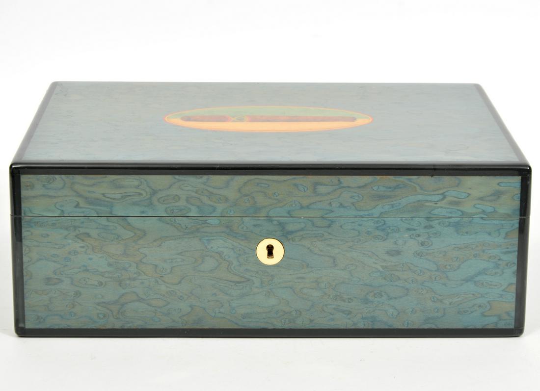 Francesco Lionetti Italian Humidor: Francesco Lionetti Italian humidor with faux marble high gloss finish and Spanish cedar interior. Interior gold tone plaque 'Francesco Lionetti for Mayor's Made in Italy'. Includes hygrometer and magn