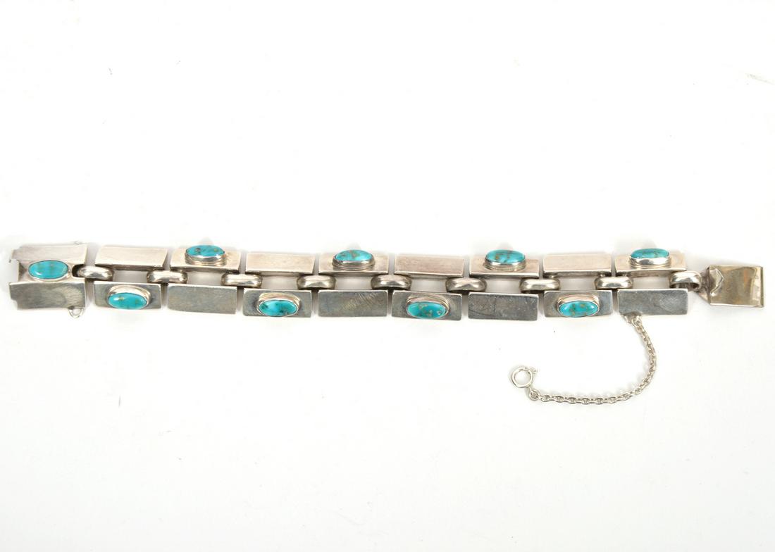 Sterling Silver & Turquoise Modern Link Bracelet (1 of 8)