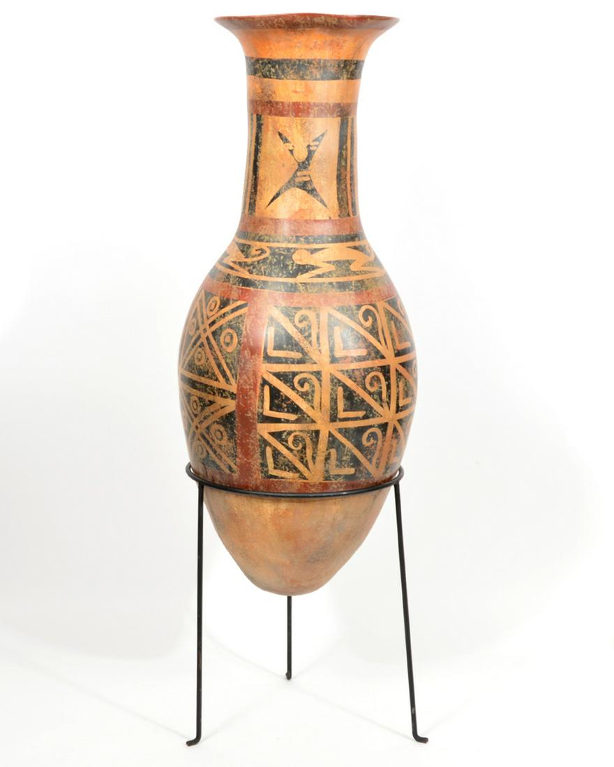 Large Native American Pottery Vase in Metal Stand (1 of 8)