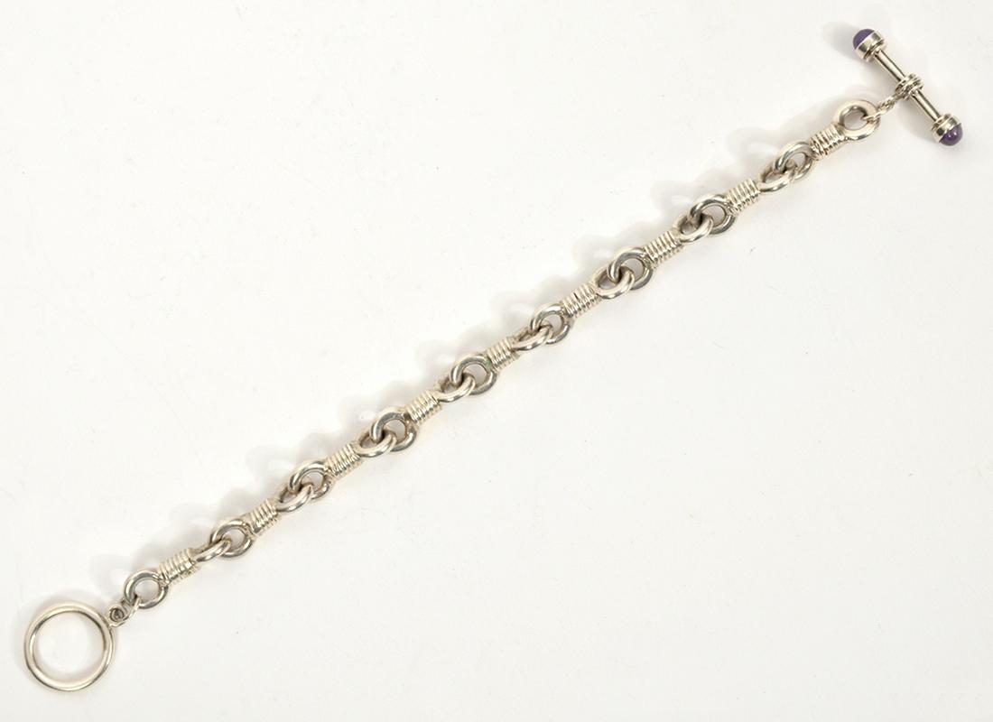 Sterling Link & Bar Chain Bracelet w/ Gem Stones (1 of 5)
