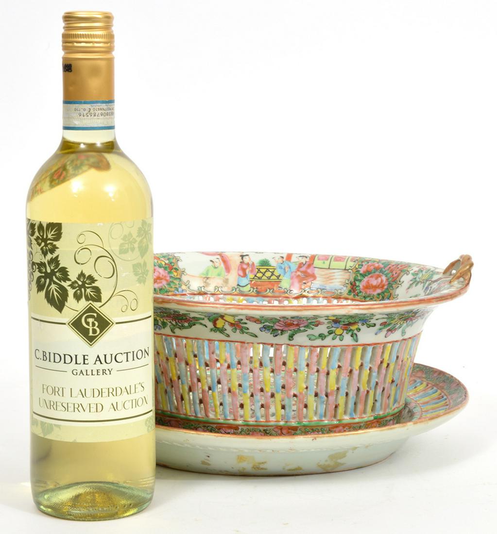 Chinese Rose Medallion Reticulated Bowl & Plate (1 of 7)