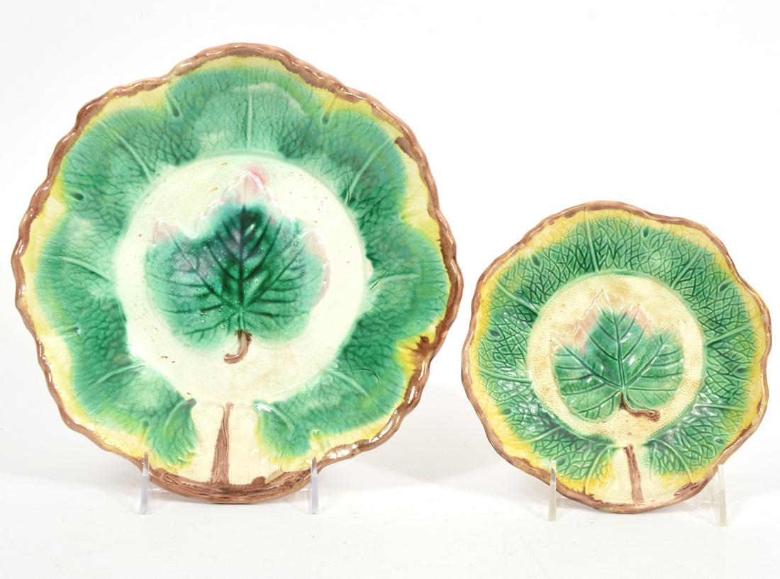 2 Pcs. Majolica Glazed Pottery Maple Leaf Pattern (1 of 7)