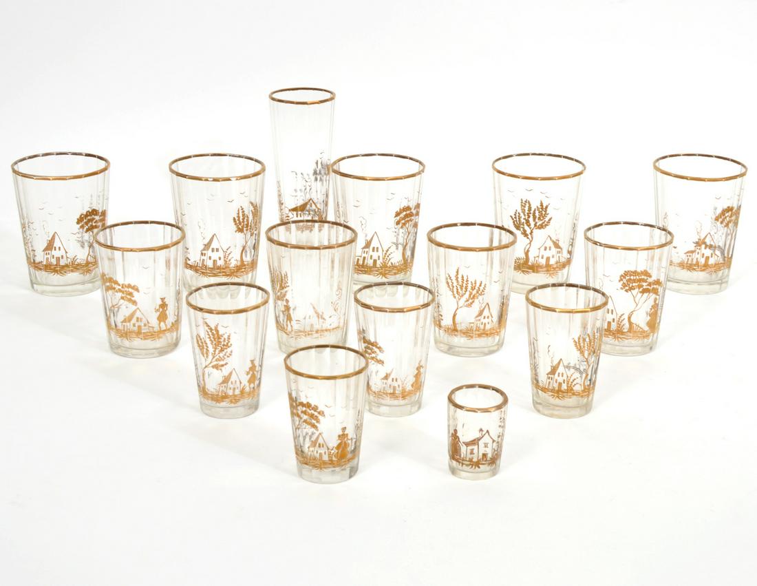 15 Ribbed and Gilt Decorated Assorted Glasses (1 of 10)