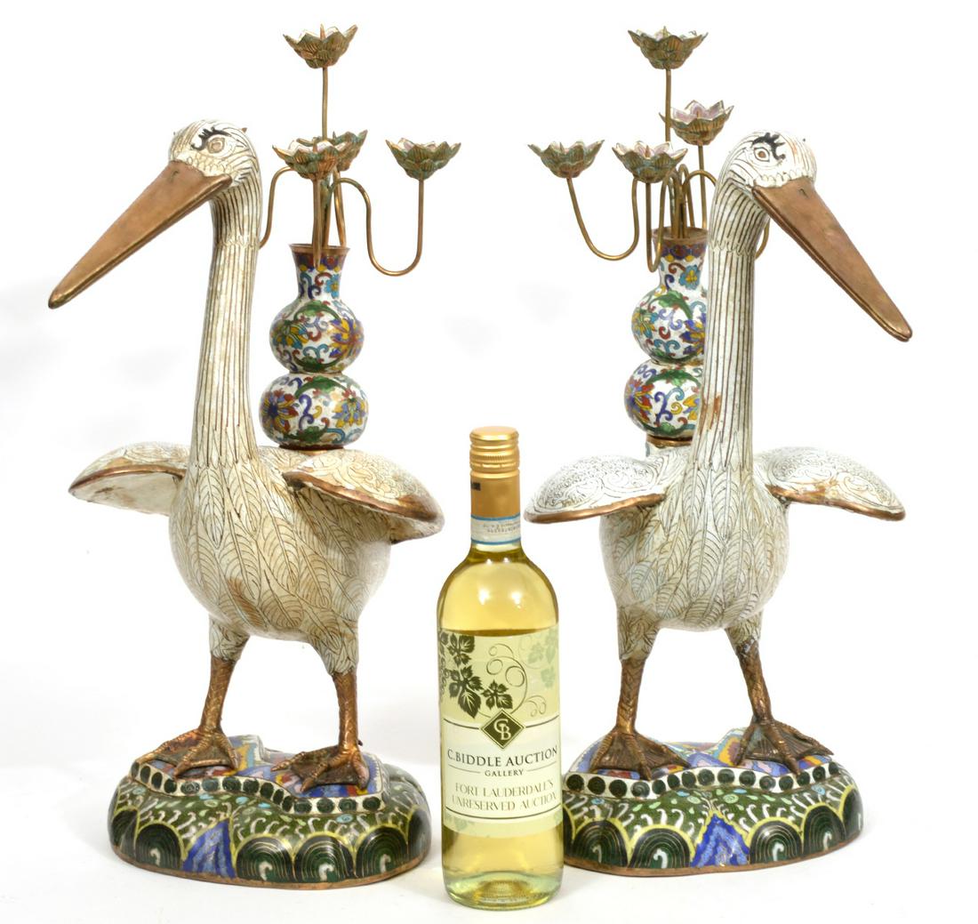 Pair of Chinese Cloisonne Pelican Candelabras (1 of 14)