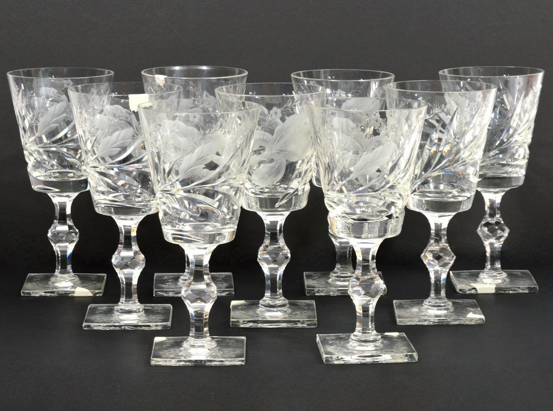 Set of 9 Hawkes 'Satin Iris' Water Glasses (1 of 10)