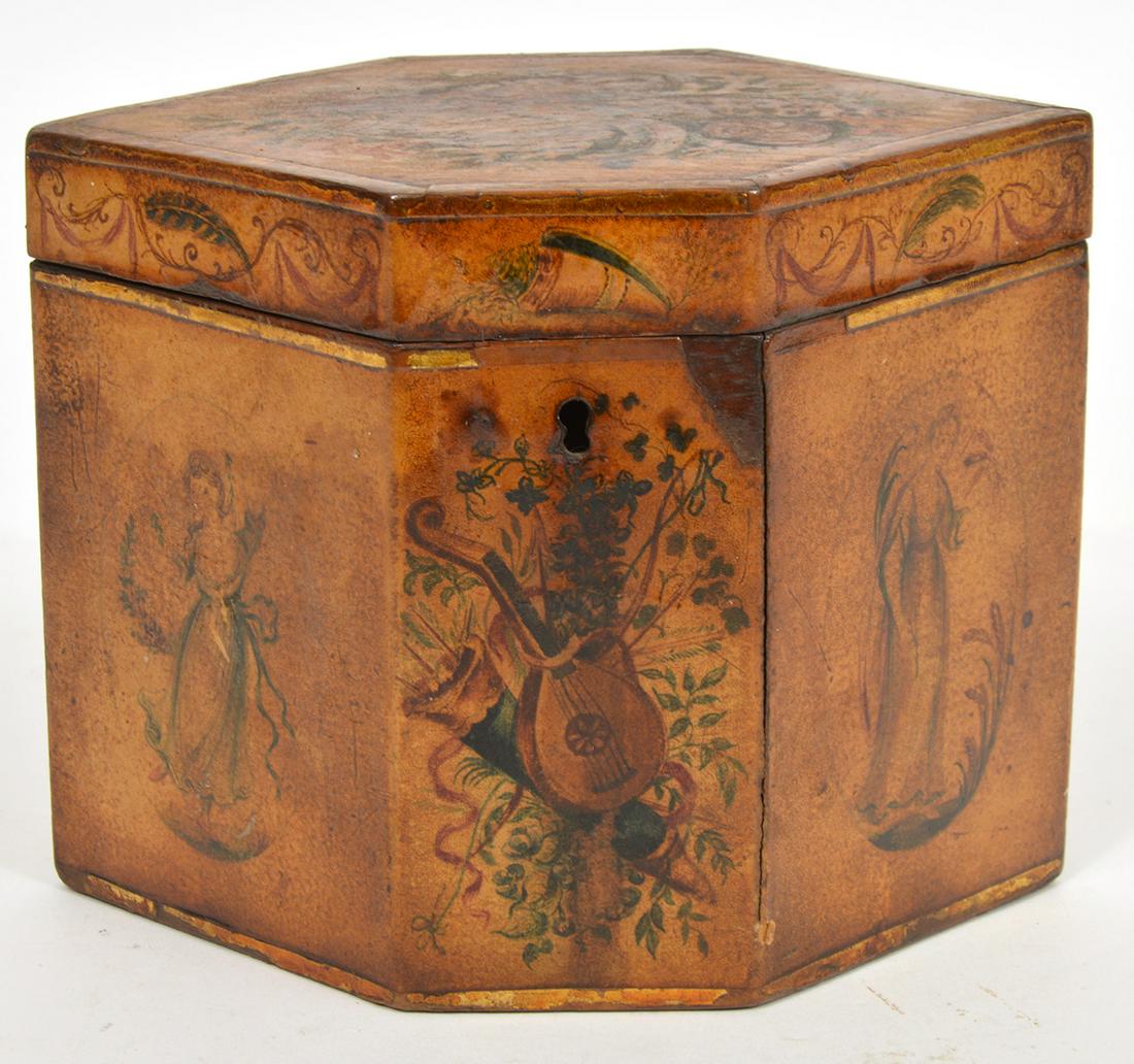 19th c. Small Decoupage Tea Caddy (1 of 9)