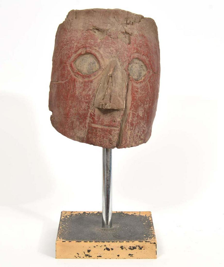 Hand-Carved Wood Tribal Head Fragment in Display (1 of 6)
