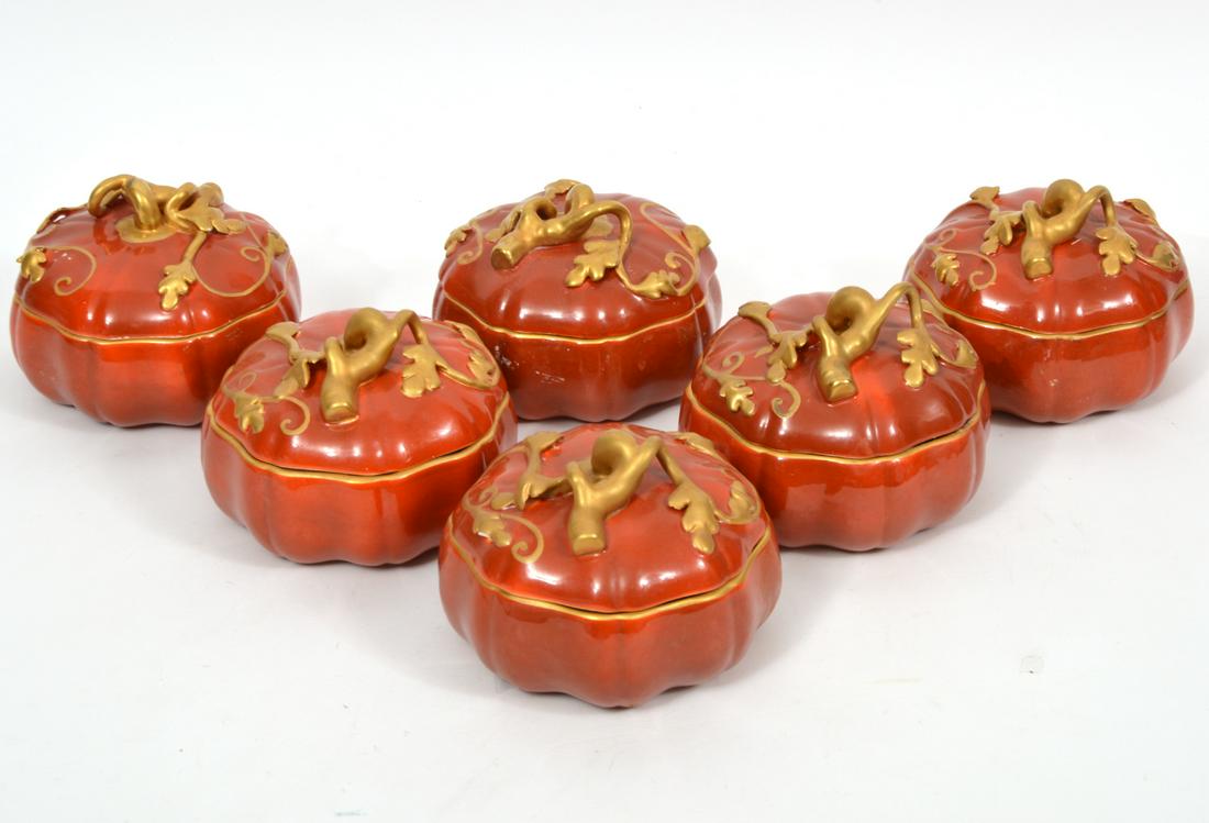 6 Mottahedeh Designed Covered 'Pumpkin' Soup Bowls (1 of 8)