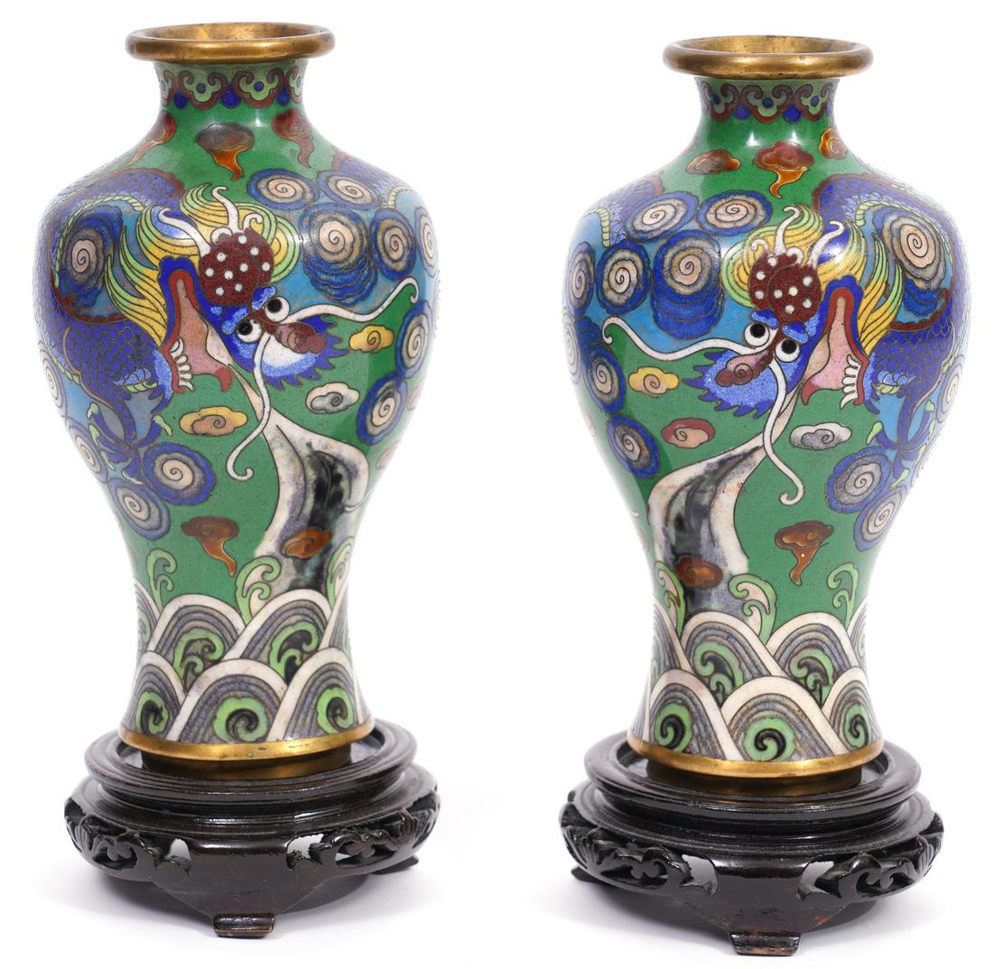 Pr. Chinese Bronze Cloisonne Enamel Vases (1 of 11)