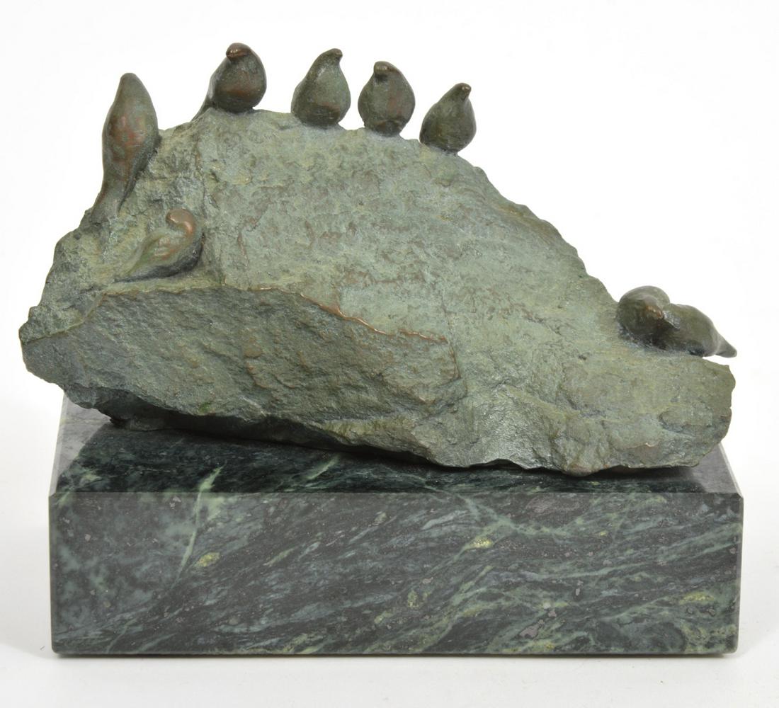 Unique Signed Bronze Sculpture Birds on Rock (1 of 8)