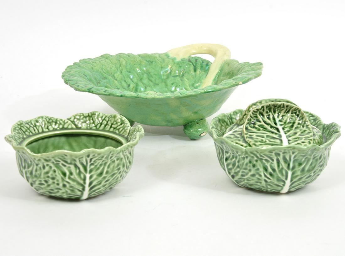3Pc Portuguese Majolica Cabbage Servingware (1 of 11)