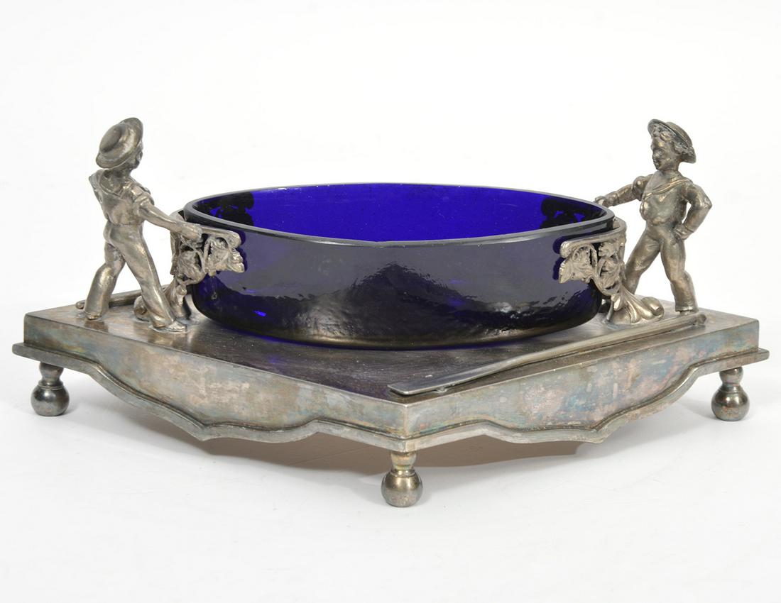 Meridian Silver-Plate Cobalt Insert Trinket Dish (1 of 6)