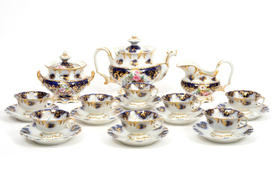 19Pc English Gilt Cobalt Porcelain Tea Set (1 of 14)