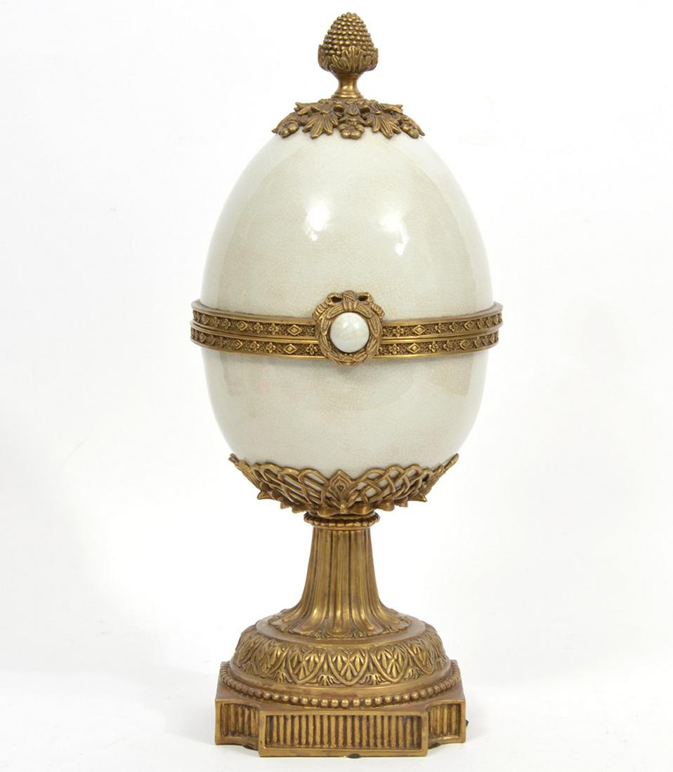 Porcelain Bronze Mounted Egg on Pedestal Base (1 of 12)