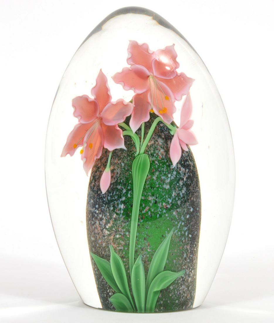 Orient & Flume Pink Flower Art Glass Paperweight (1 of 8)