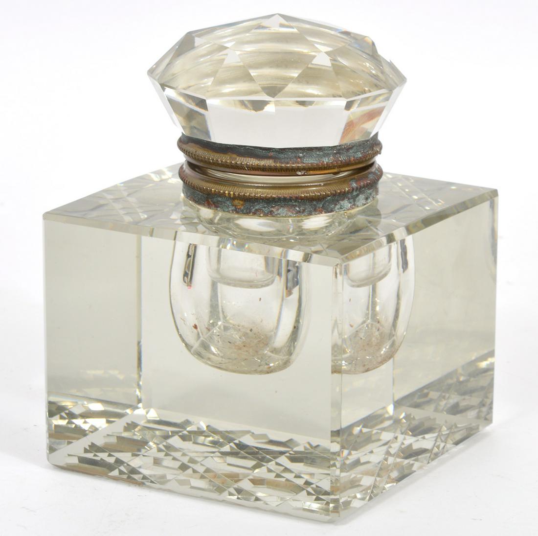 Continental Cut Glass Brass Mount Inkwell (1 of 11)