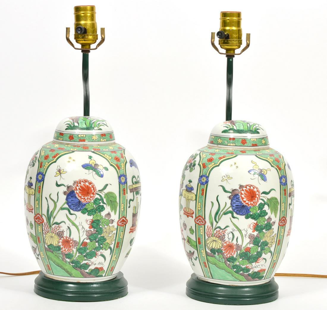 Pr. Chinese Rose Medallion Ginger Jar Lamps (1 of 8)