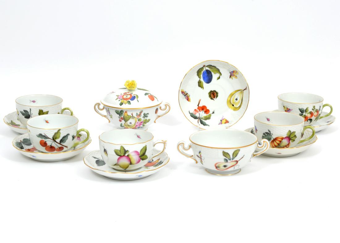 13 Pc 'Herend Market' Garden Cups Saucers Bowls (1 of 11)