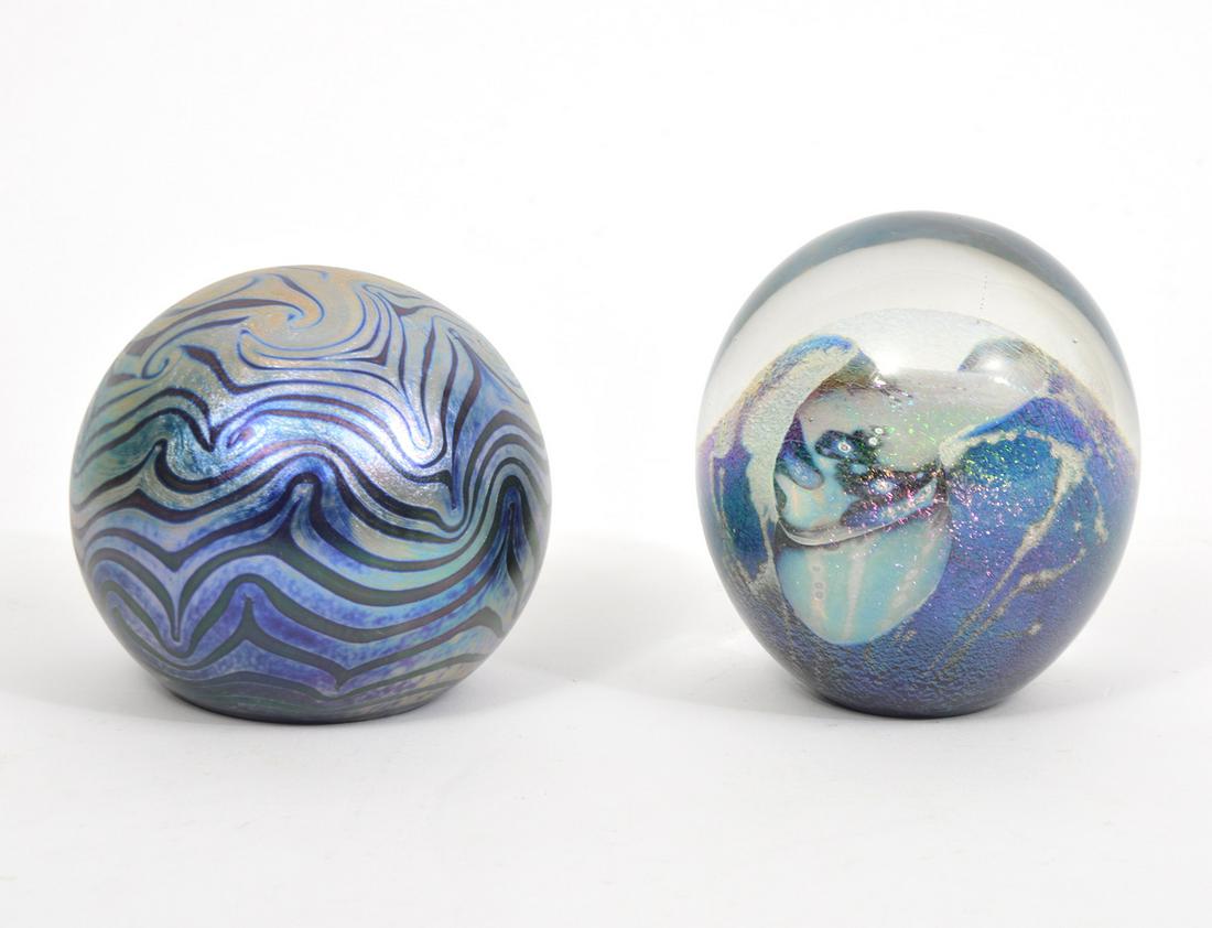 Two Eickholt Art Glass Sphere Paperweights Signed (1 of 7)