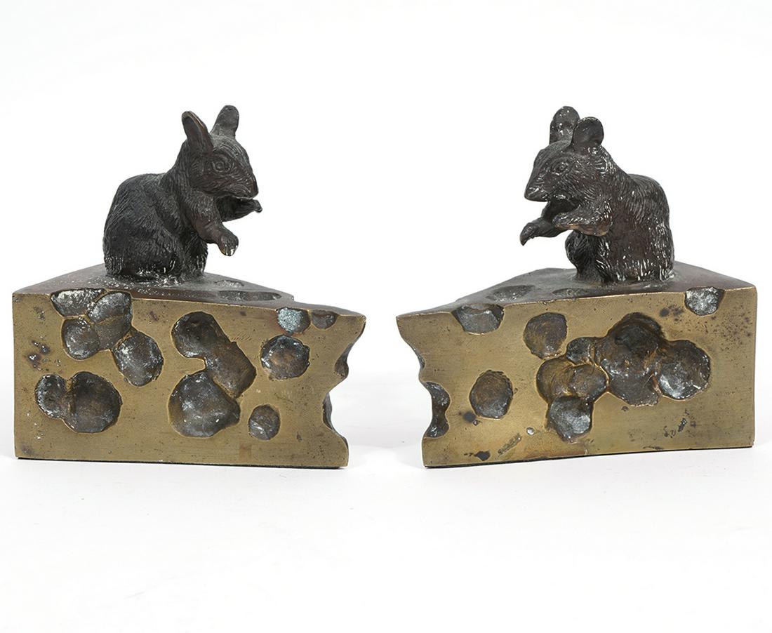 Whimsical Bronze Mouse and Cheese Bookends (1 of 6)