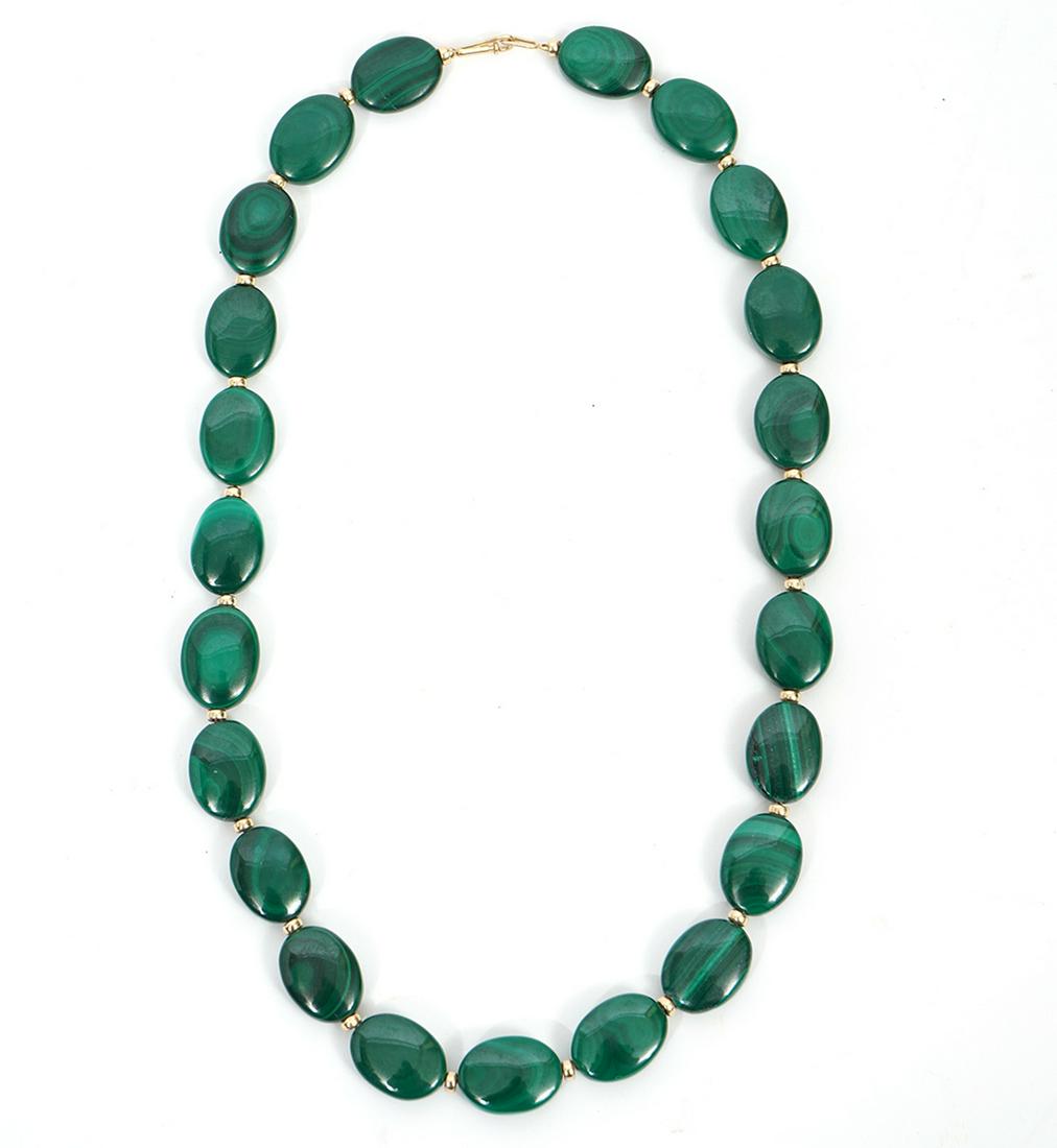 Polished Malachite Beaded Necklace 14K Gold Clasp (1 of 5)