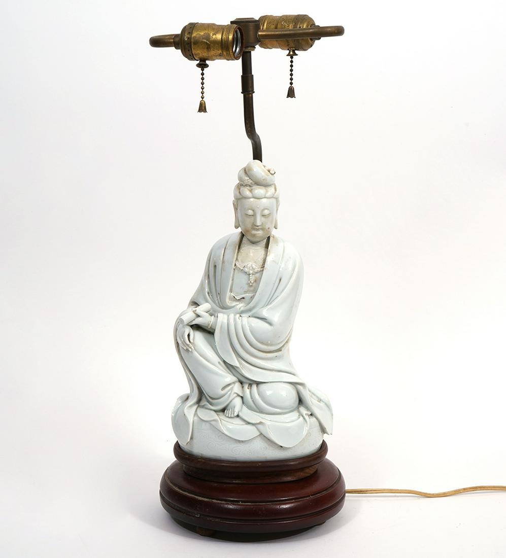 Chinese Blanc De Chine Seated Guan Yin Lamp (1 of 15)