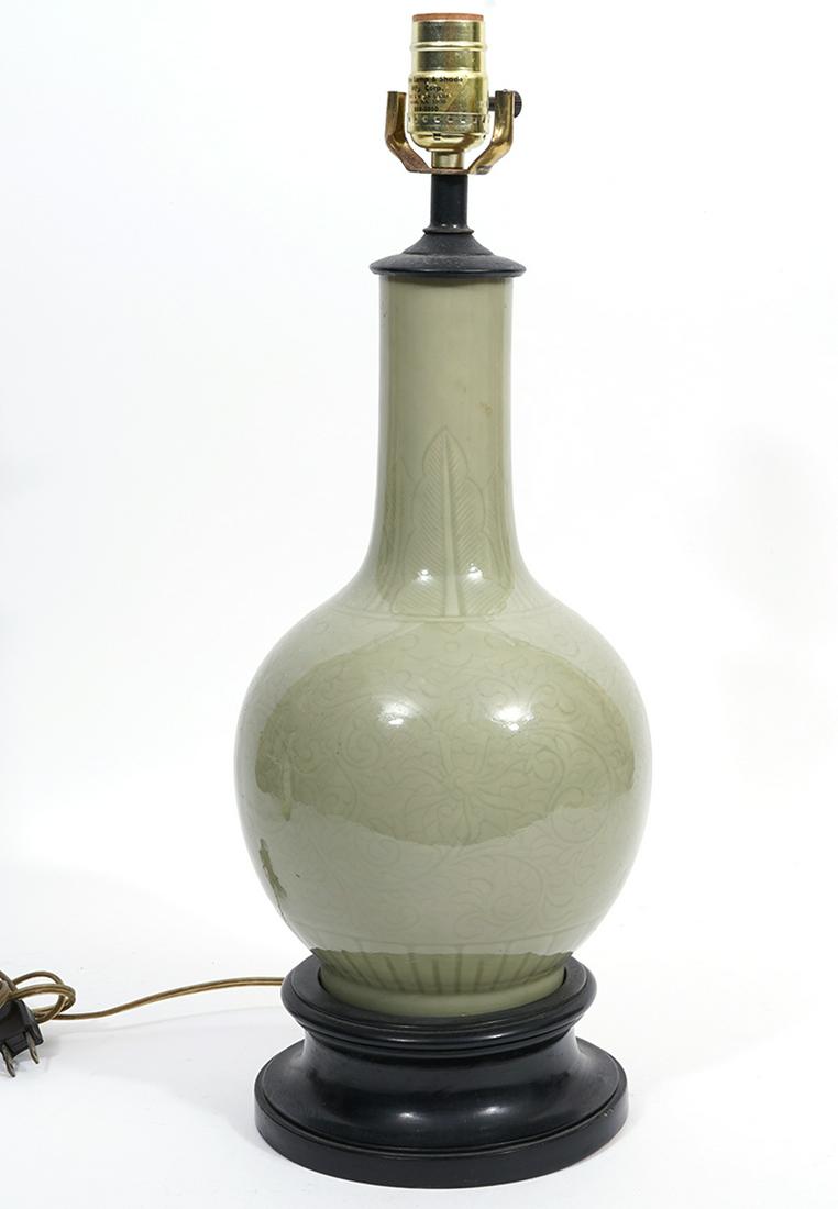 Chinese Green Glazed Porcelain Bottle Vase Lamp (1 of 6)