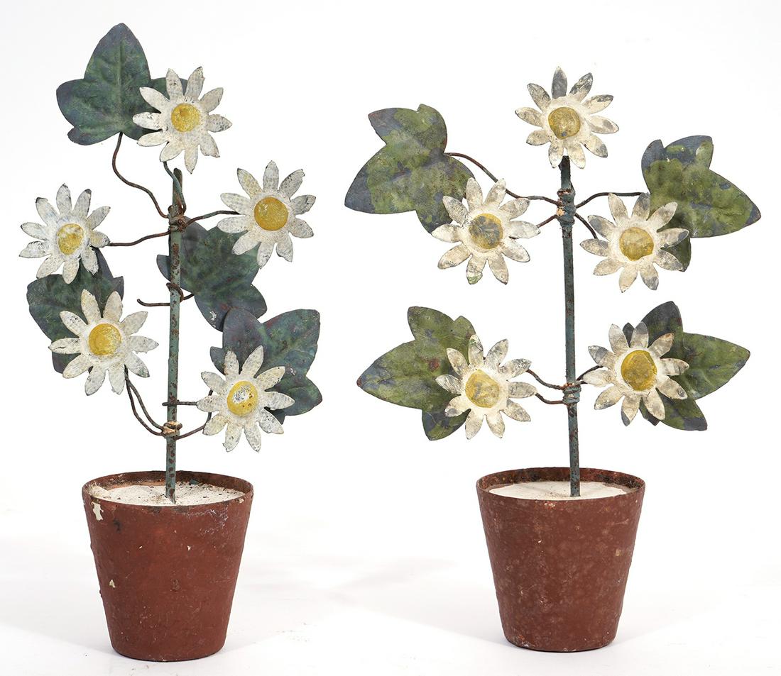 Pair of Painted Tole Potted Flowers (1 of 8)