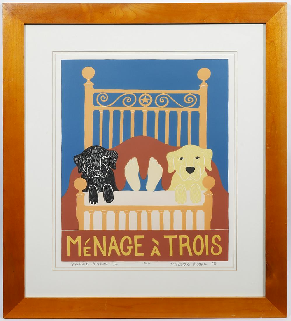 Stephen Huneck 'Menage a Trois II' Woodblock (1 of 6)