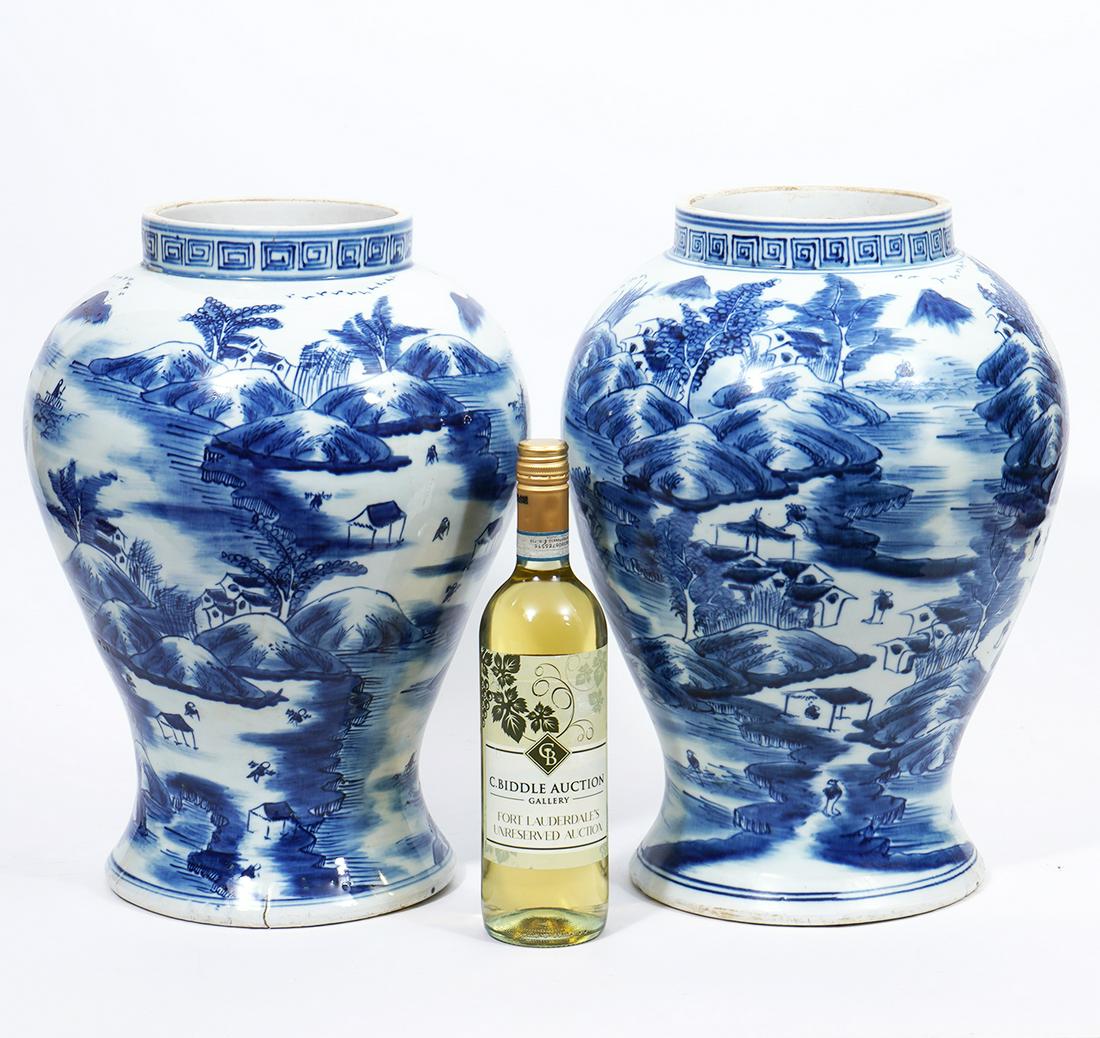 Pair of Large Chinese Blue & White Urns (1 of 11)